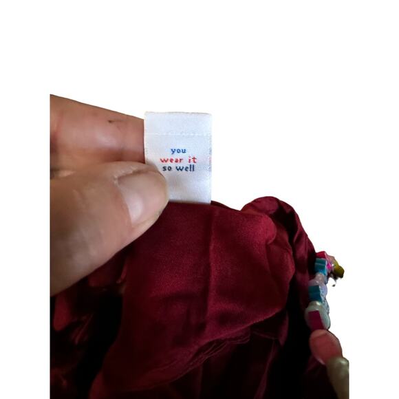 Shirt Ruffled Sleeve Romantic Maxi Burgundy Dress Ruched  Chest and Open Back - Picture 7 of 7